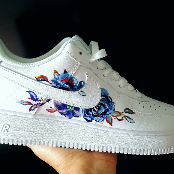 Floral Nike AF1 Sneakers Hand Drawn On Air Force 1 07 White Women 11 - Picture 2 of 5